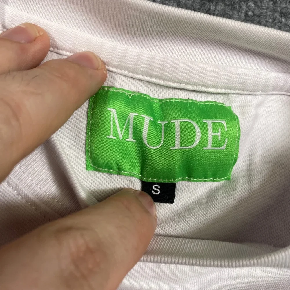 MUDE Men's Thermal Handprint Graphic T-Shirt Light Lilac Streetwear Size S - Picture 8 of 9